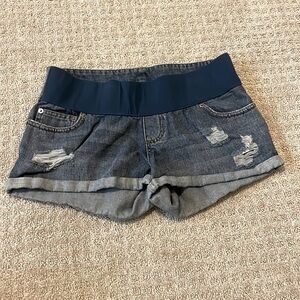 Asos Maternity Medium Wash Distressed Rolled Denim Shorts